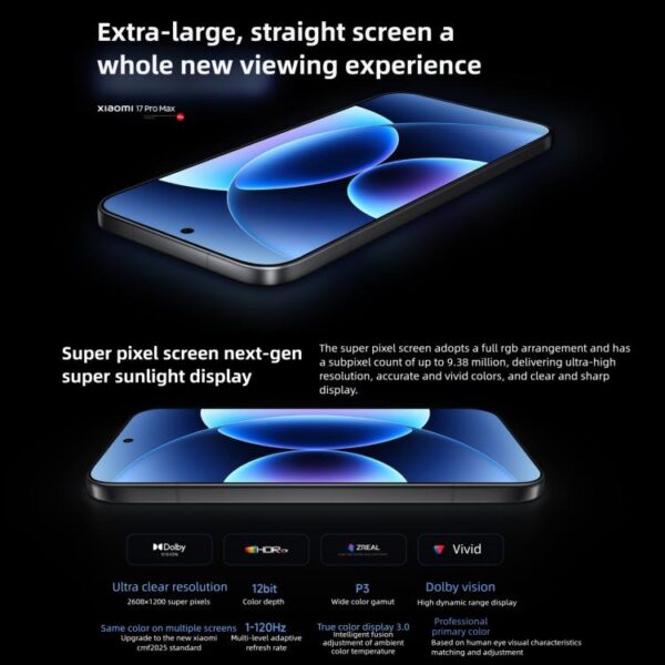 MPH4275_B10.jpg Xiaomi 17 Pro Max, 16GB+1TB, 3D Ultrasonic Fingerprint, 6.9 inch + 2.9 inch Xiaomi HyperOS 3 Snapdragon 8 Elite Gen 5 Octa Core, NFC, Network: 5G, 16GB+1TB